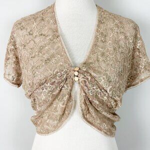 Y2K Brown Lace Cropped Top Sheer Mesh Fairy Romantic Size Large Women's
